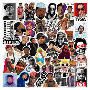 CodersParadise Pack of 52 - Hip Hop Rappers Vinyl Self-Adhesive Stickers For Laptop, Journal, Guitar, Mobile Phone - Waterproof Residue Free Stickers - Tupac, Mc Stan, Eminem, Divine, 5.1x7.6x5.1cms